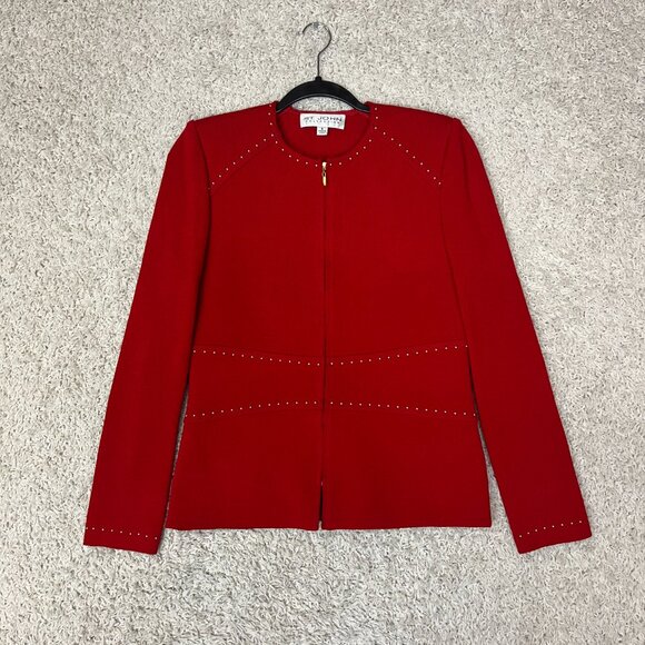 St John Collection Knit Stretch Blazer with Gold Embellishments Size 4 - Picture 1 of 9